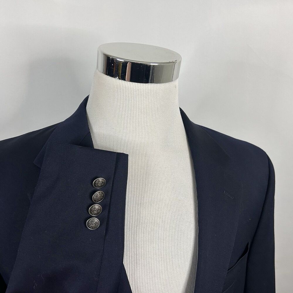 Michael Kors 44R Blazer 100% Wool Navy Blue Silver Two Button Lined Vented